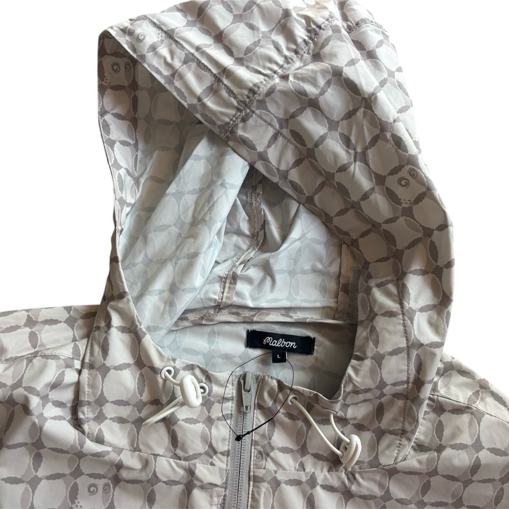 NWT Malbon Golf Evergreen Nylon Golf Anorak Windbreaker Hoodie sz L Beige Brown - Picture 4 of 4
